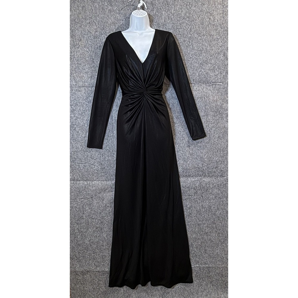 Lauren Ralph Lauren Womens 10 Black Long Sleeve Maxi Dress V Neck Twist